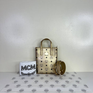 [PRE LOVED] MCM Mini Visetos Top Handle in Gold GHW