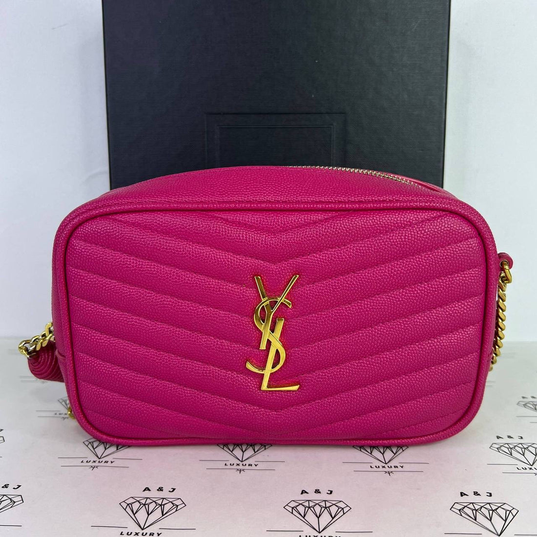 [PRE LOVED] YSL Lou Camera Bag in Pink Grain De Poudre Leather GHW