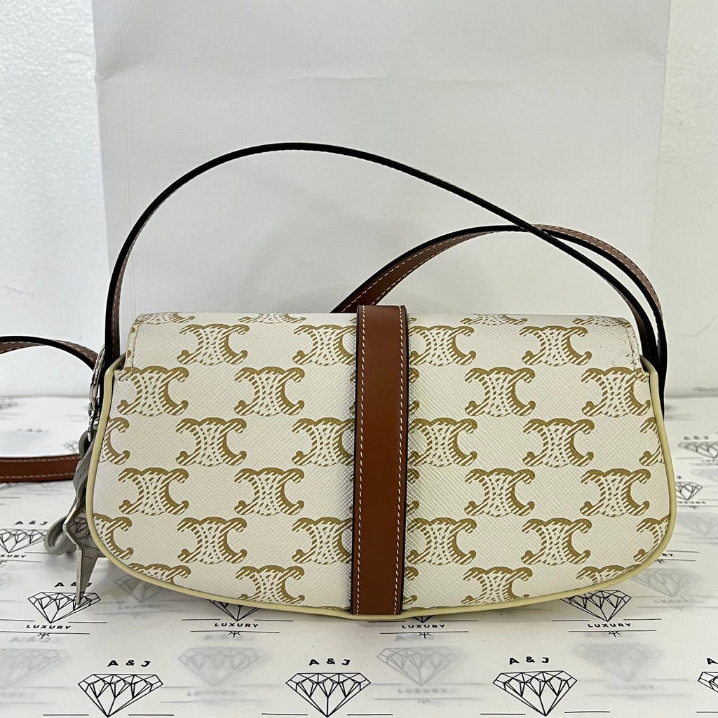 [PRE LOVED] Celine Clutch on Strap Tabou in White/Tan