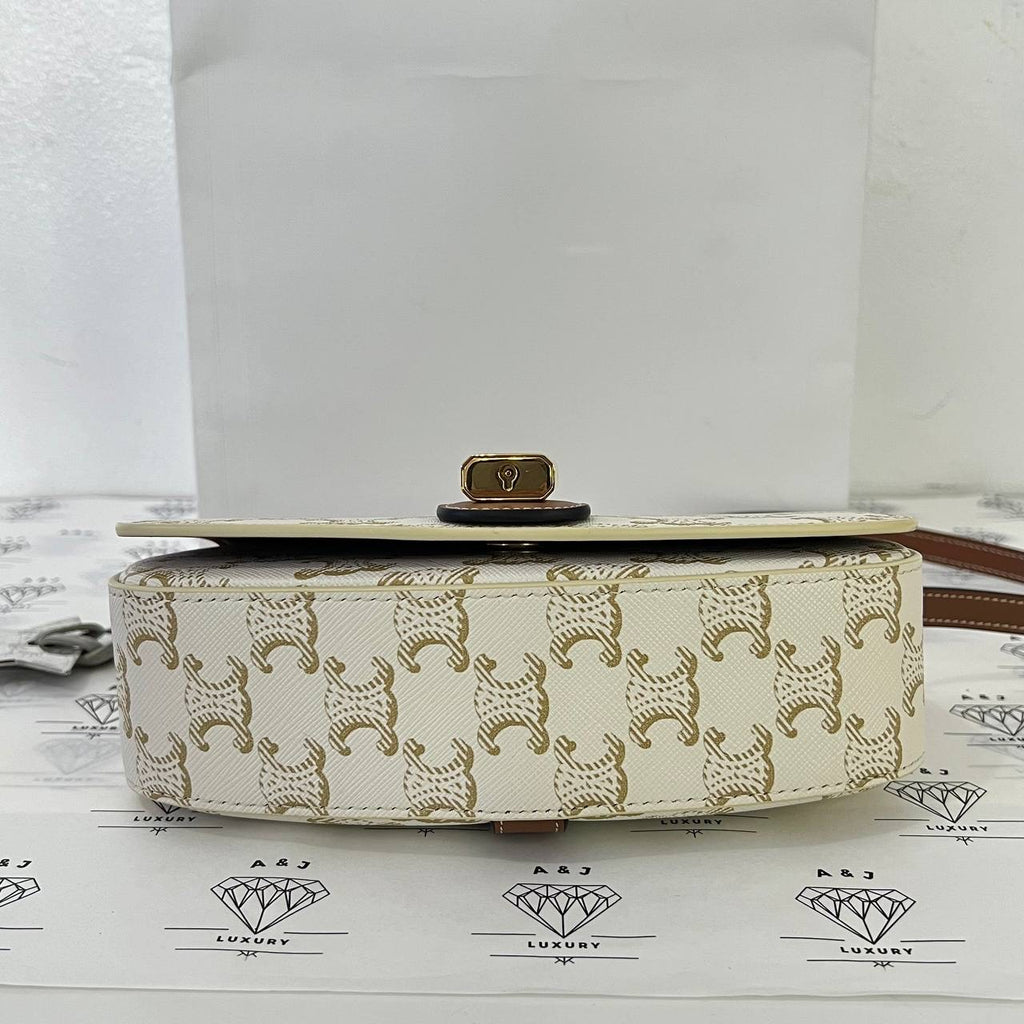 [PRE LOVED] Celine Clutch on Strap Tabou in White/Tan