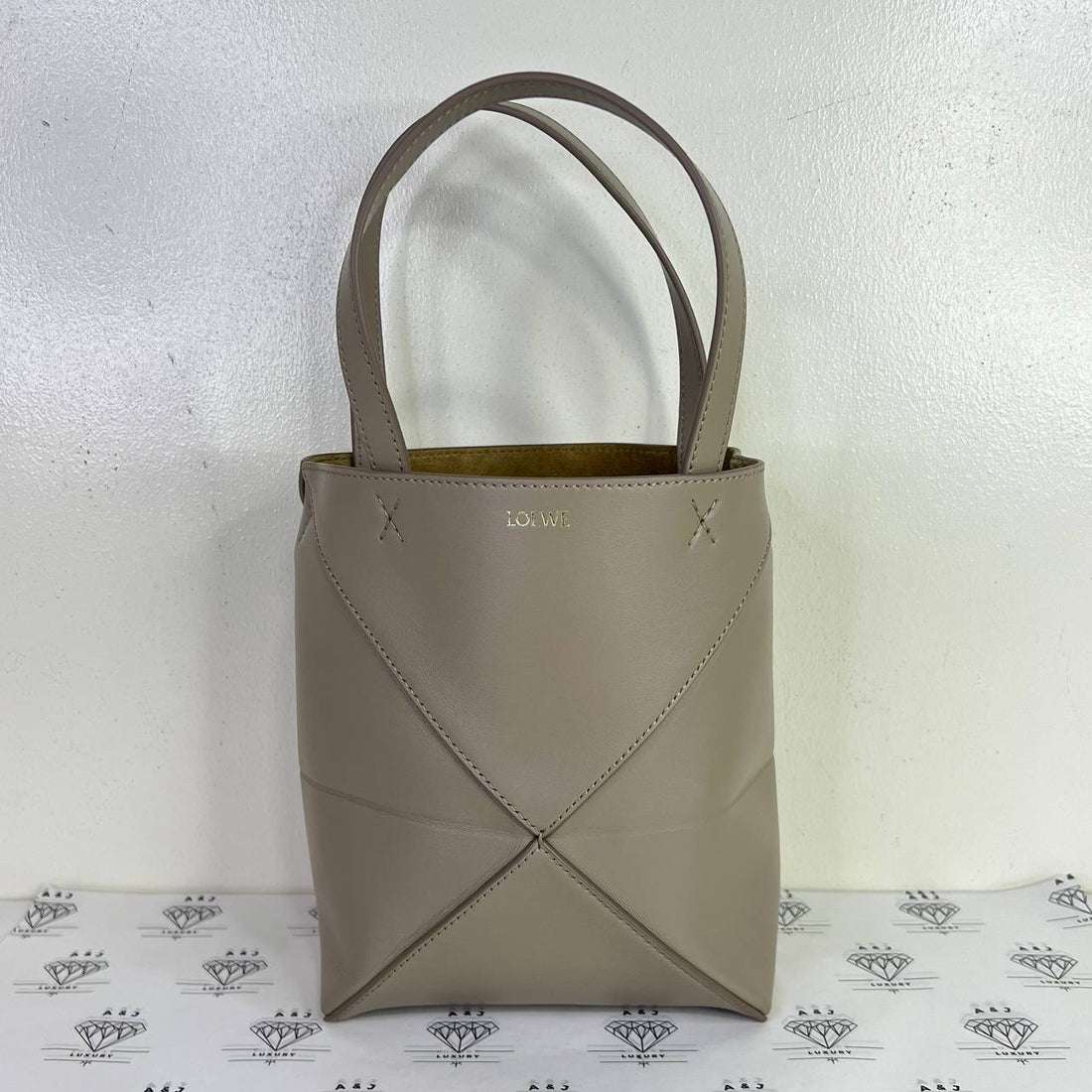 [BRAND NEW] Loewe Mini Puzzle Fold Tote in Taupe Calfskin Leather GHW