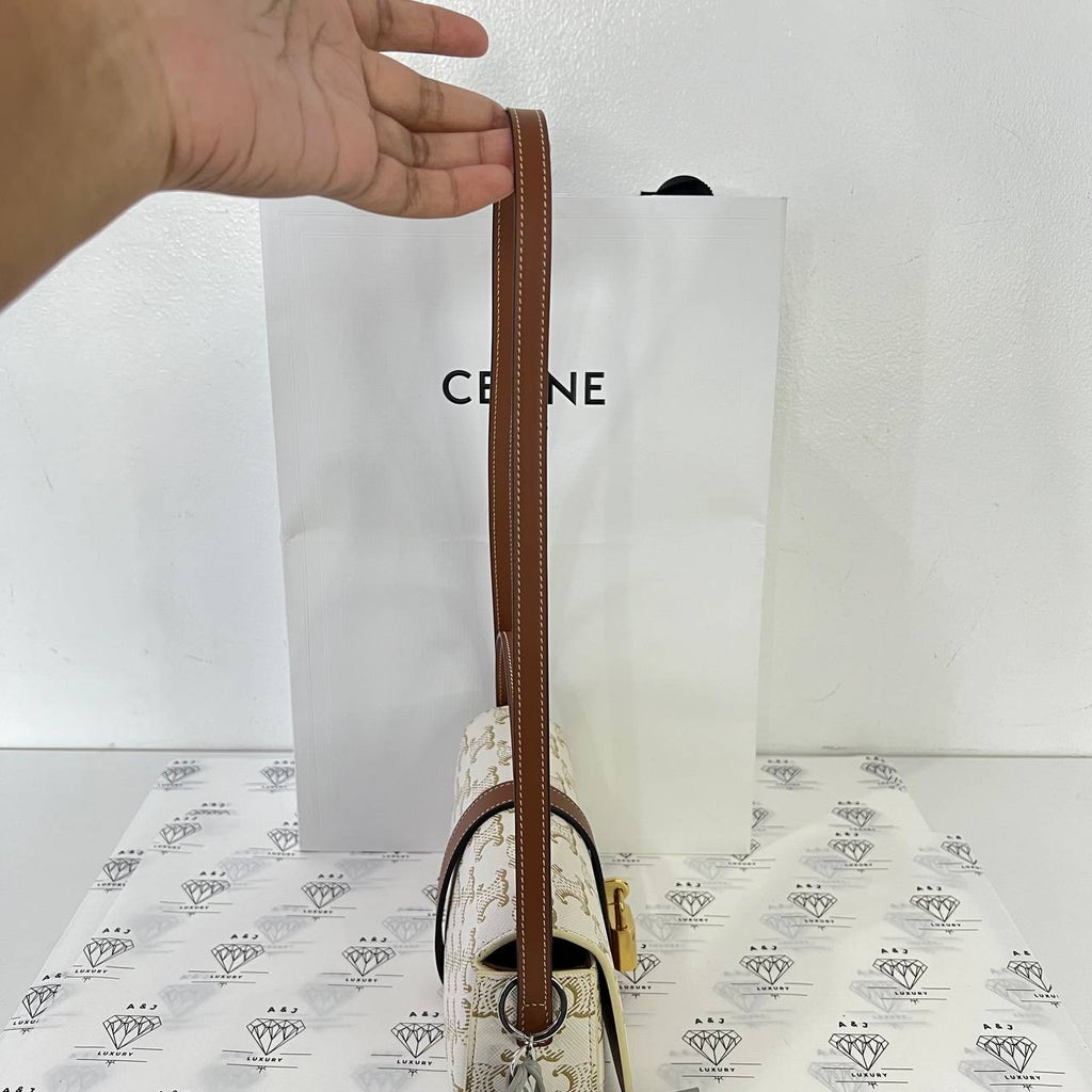 [PRE LOVED] Celine Clutch on Strap Tabou in White/Tan