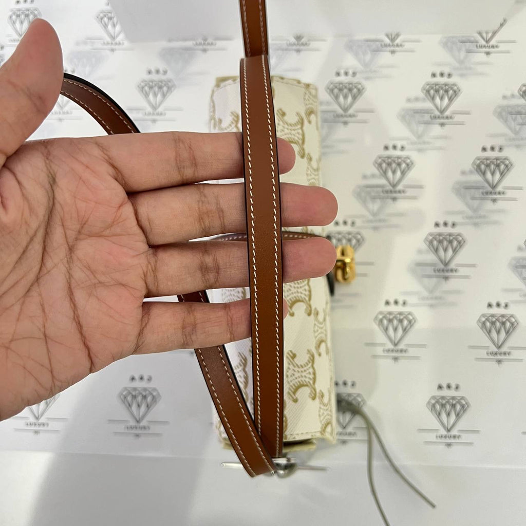 [PRE LOVED] Celine Clutch on Strap Tabou in White/Tan