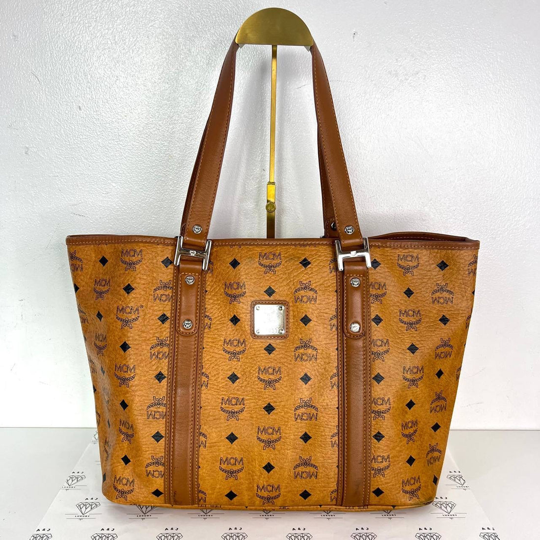 [PRE LOVED] MCM Visetos Shopper Tote in Cognac SHW