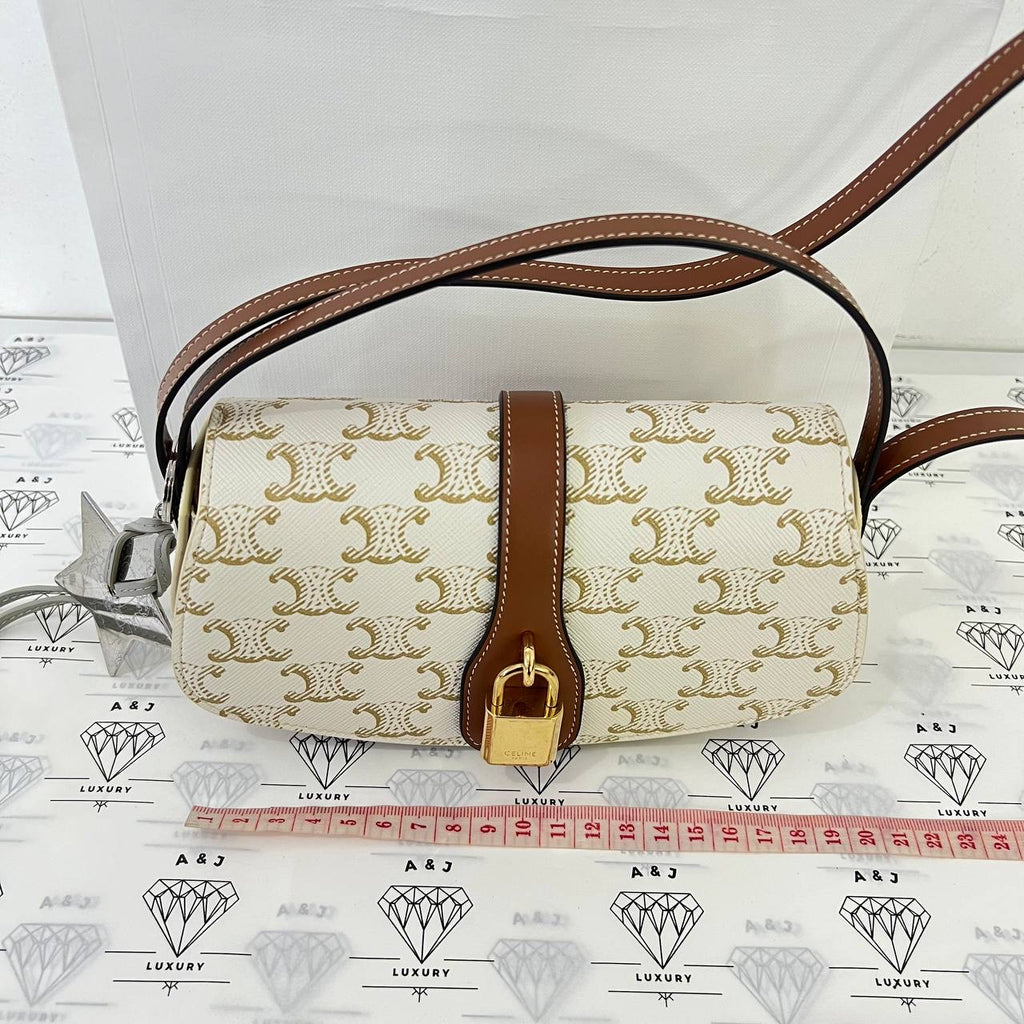 [PRE LOVED] Celine Clutch on Strap Tabou in White/Tan