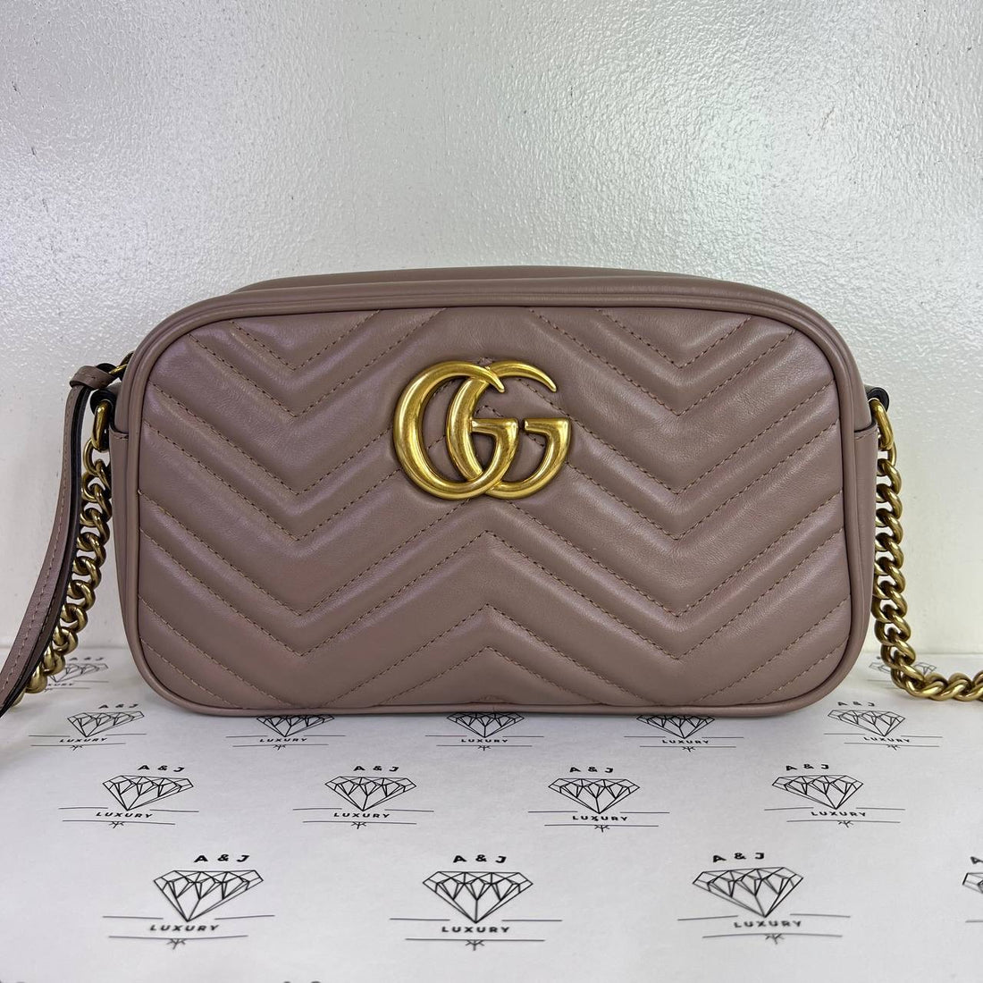 [PRE LOVED] Gucci Small Marmont Camera Bag in Beige GHW