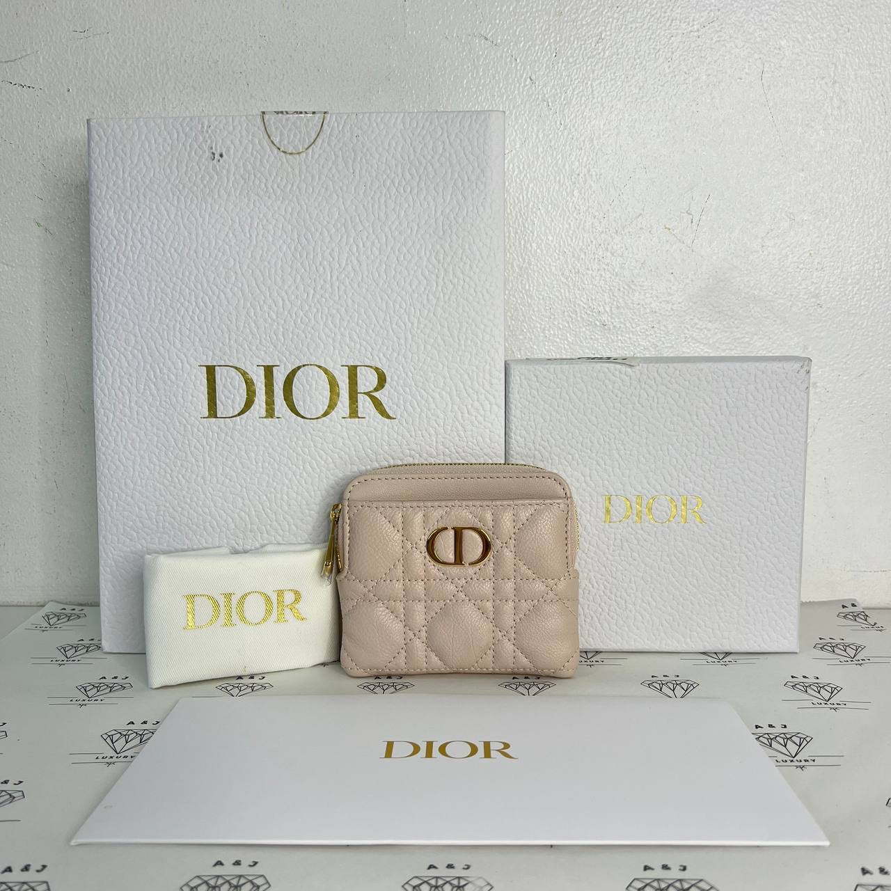 [PRE LOVED] Christian Dior Caro Zippy Cardholder in Light Pink Grained Calfskin GHW (2024)