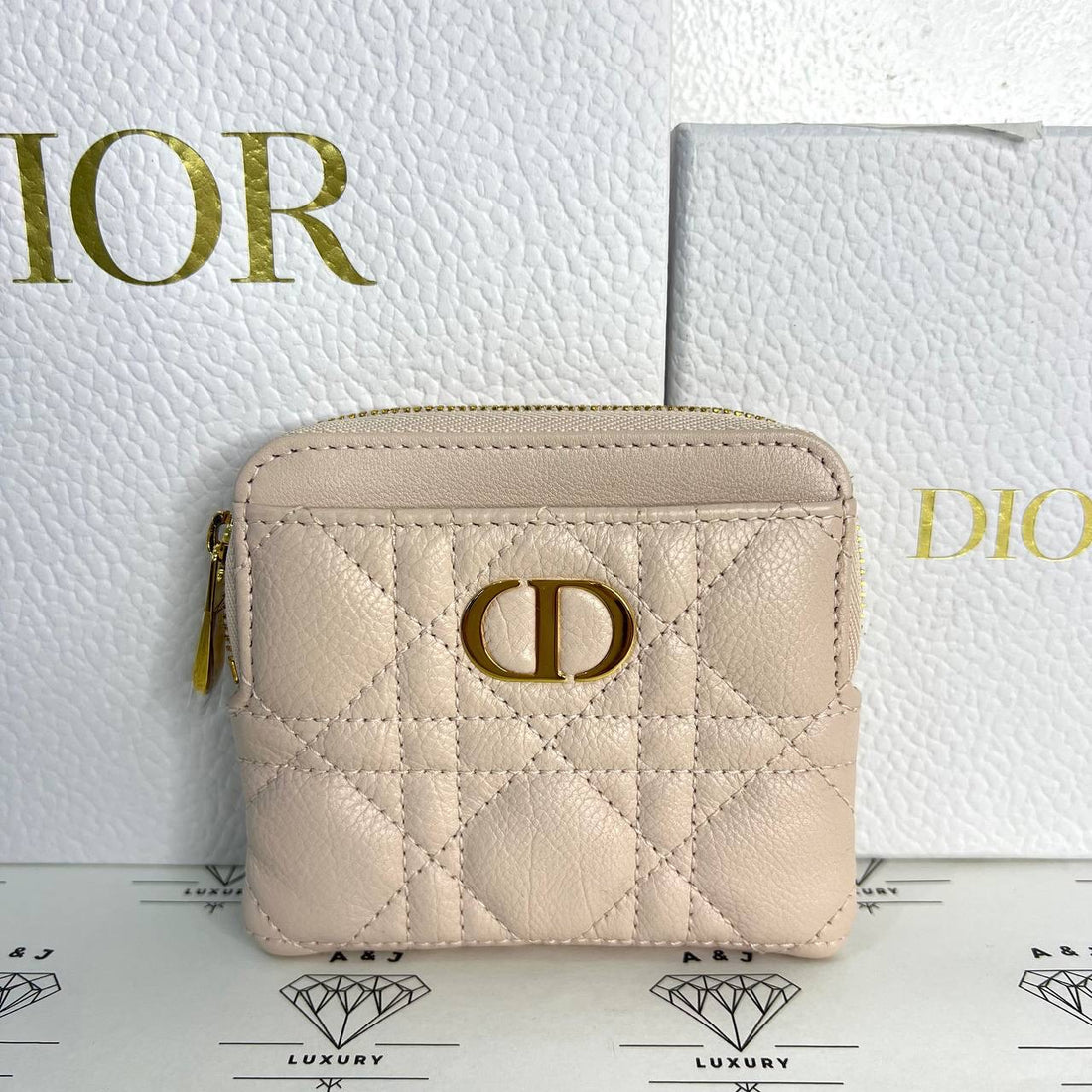 [PRE LOVED] Christian Dior Caro Zippy Cardholder in Light Pink Grained Calfskin GHW (2024)
