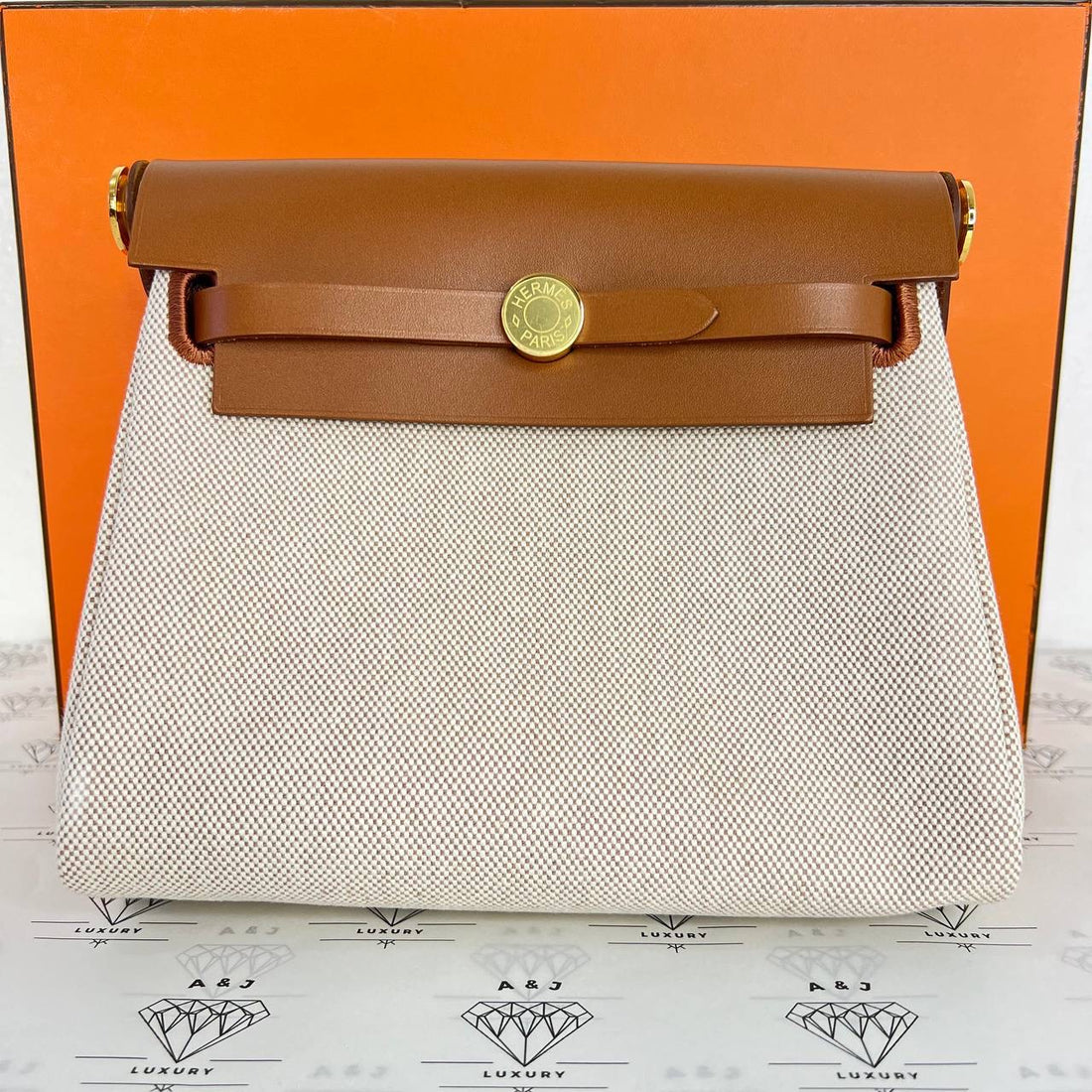 [BRAND NEW] Hermes Mini Herbag Zip 20 in Ecru and Beige Toile GHW (Stamp W - 2024)