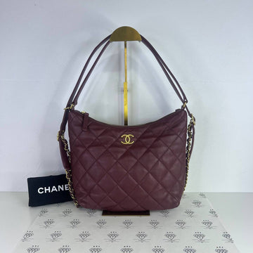 [PRE LOVED] Chanel Seasonal Hobo Tote Bag in Burgundy Lambskin Leather GHW (microchipped)