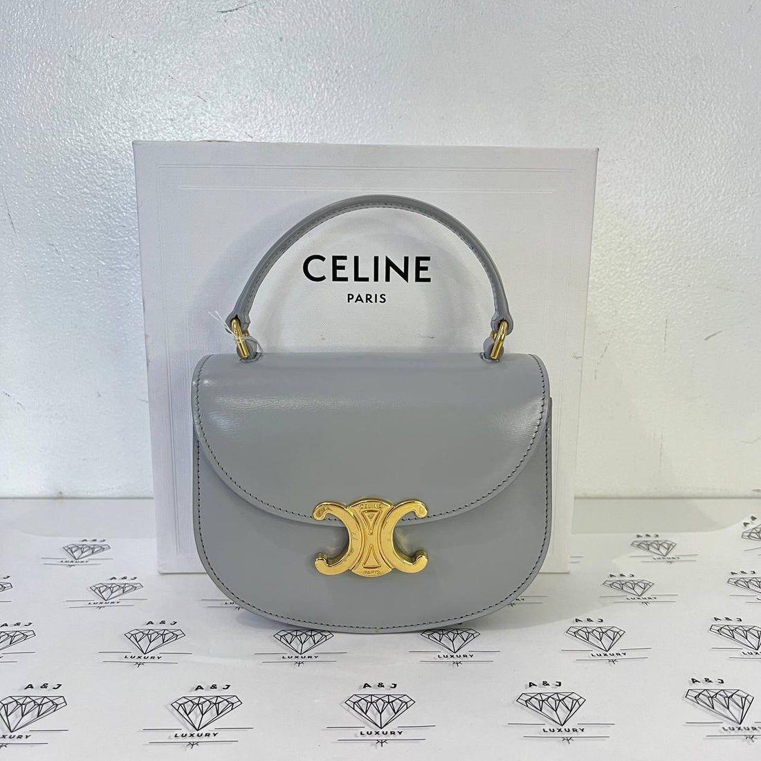 [PRE LOVED] Celine Mini Besace Triomphe in Pearl Blue Shiny Calfskin GHW