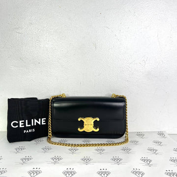 [PRE LOVED] Celine Claude Triomphe Chain Shoulder Bag in Black Calfskin GHW