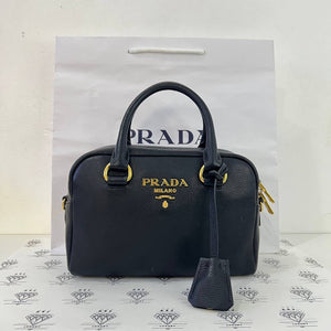 [PRE LOVED] Prada 1BB108 Bauletto Sling bag in Black Vitello Phenix Leather GHW