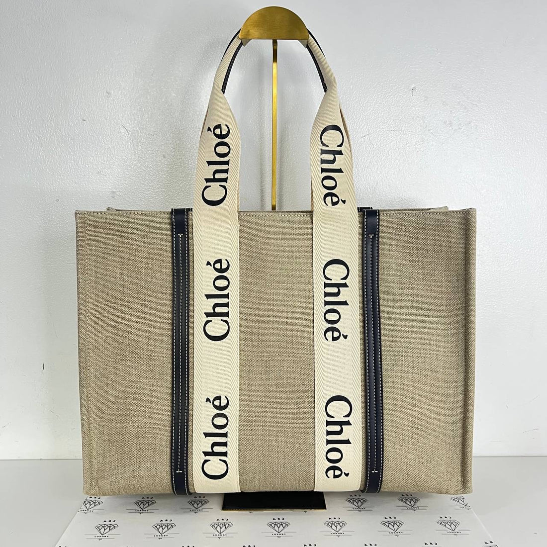 [PRE LOVED] Chloe Large Woody Tote Bag with Blue Leather trims