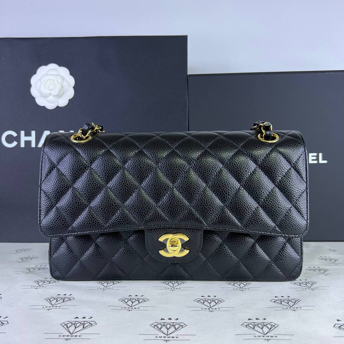 [PRE LOVED] Chanel Classic Medium Double Flap in Black Caviar Leather GHW (microchipped)