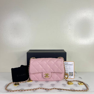 [PRE LOVED] Chanel Heart Charms Flap in Pink Lambskin Leather GHW (microchipped)