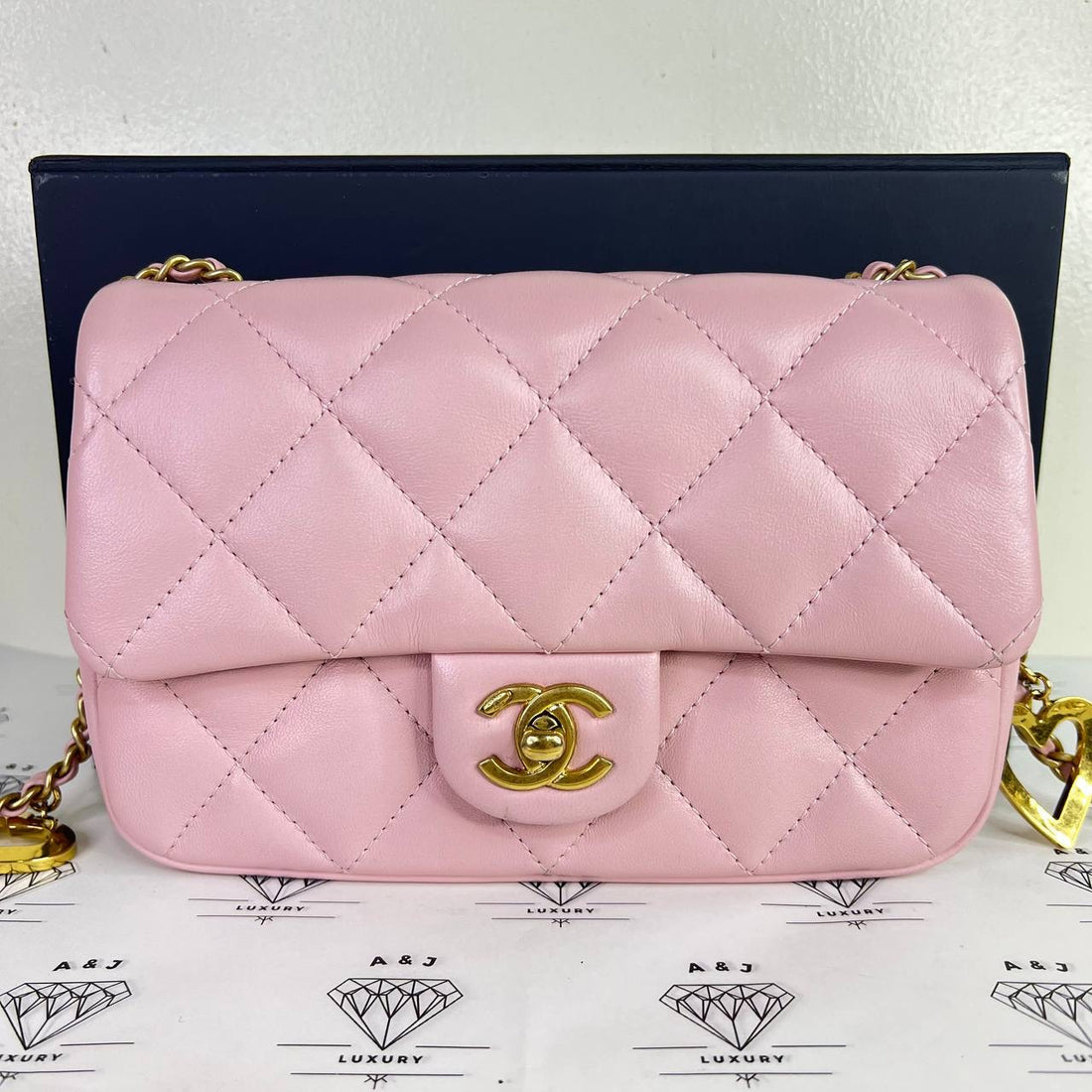 [PRE LOVED] Chanel Heart Charms Flap in Pink Lambskin Leather GHW (microchipped)