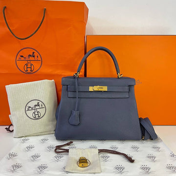 [PRE LOVED] Hermes Kelly 28 in Bleu Nuit Clemence Leather GHW (Stamp D - 2019)