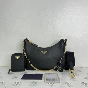 [PRE LOVED] Prada Re-edition 2005 Multi Pochette in Black Saffiano Leather GHW
