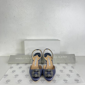[PRE LOVED] Manolo Blahnik Hangisi Slingback 70MM Heels in Navy Size 38EU