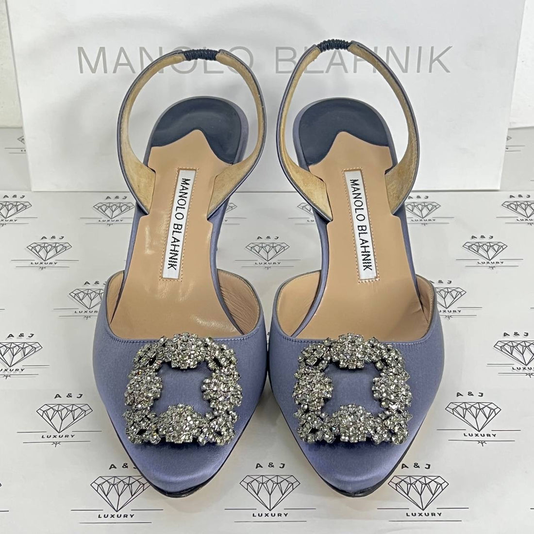 [PRE LOVED] Manolo Blahnik Hangisi Slingback 70MM Heels in Navy Size 38EU