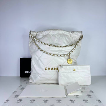 [PRE LOVED] Chanel Large C22 in White Lambskin Lesther GHW (microchipped)