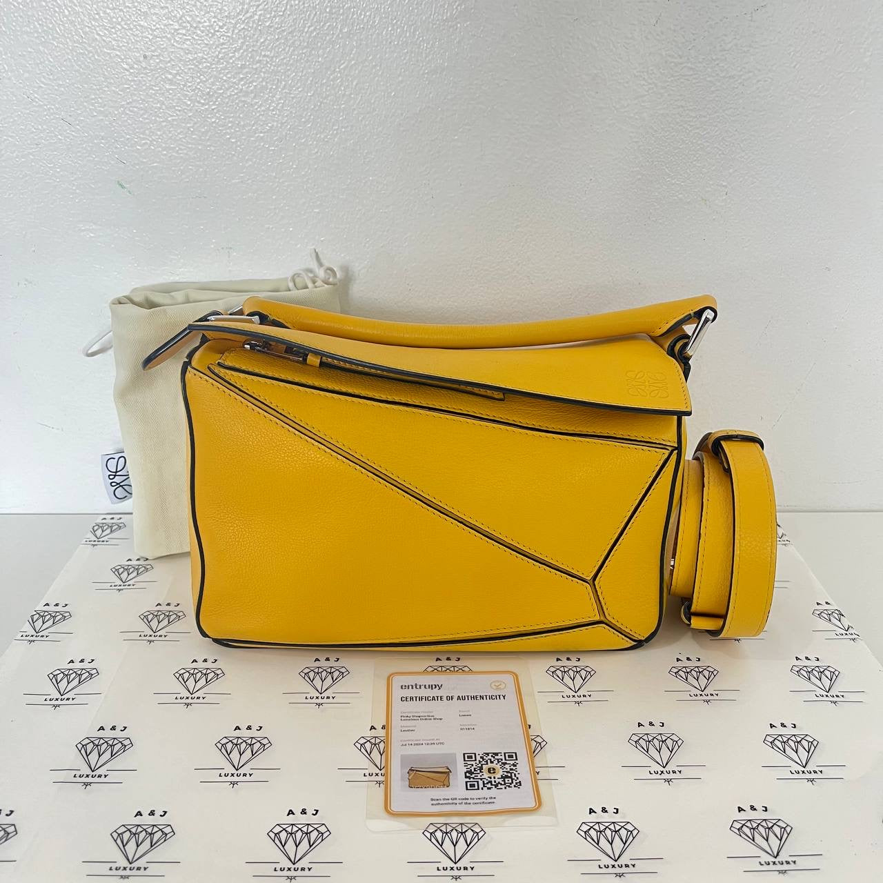 [PRE LOVED] Loewe Small Puzzle in Yellow Grained Calfskin Leather SHW