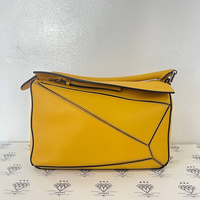 [PRE LOVED] Loewe Small Puzzle in Yellow Grained Calfskin Leather SHW