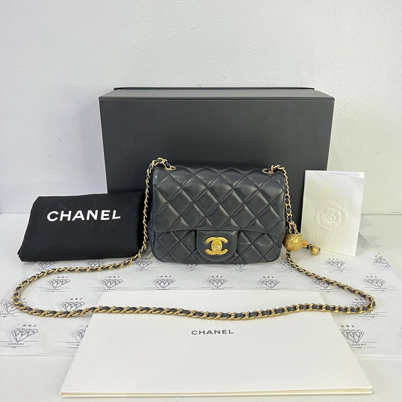 [PRE LOVED] Chanel Pearl Crush Mini Square in Black Lambskin Leather GHW (microchipped)