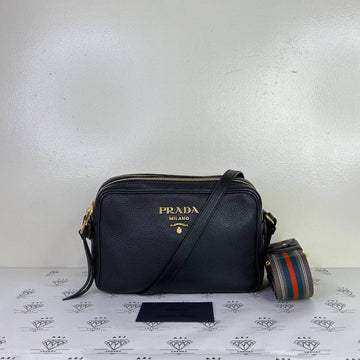 [PRE LOVED] Prada Double Zip Camera Bag in Black Vitello Daino Leather GHW