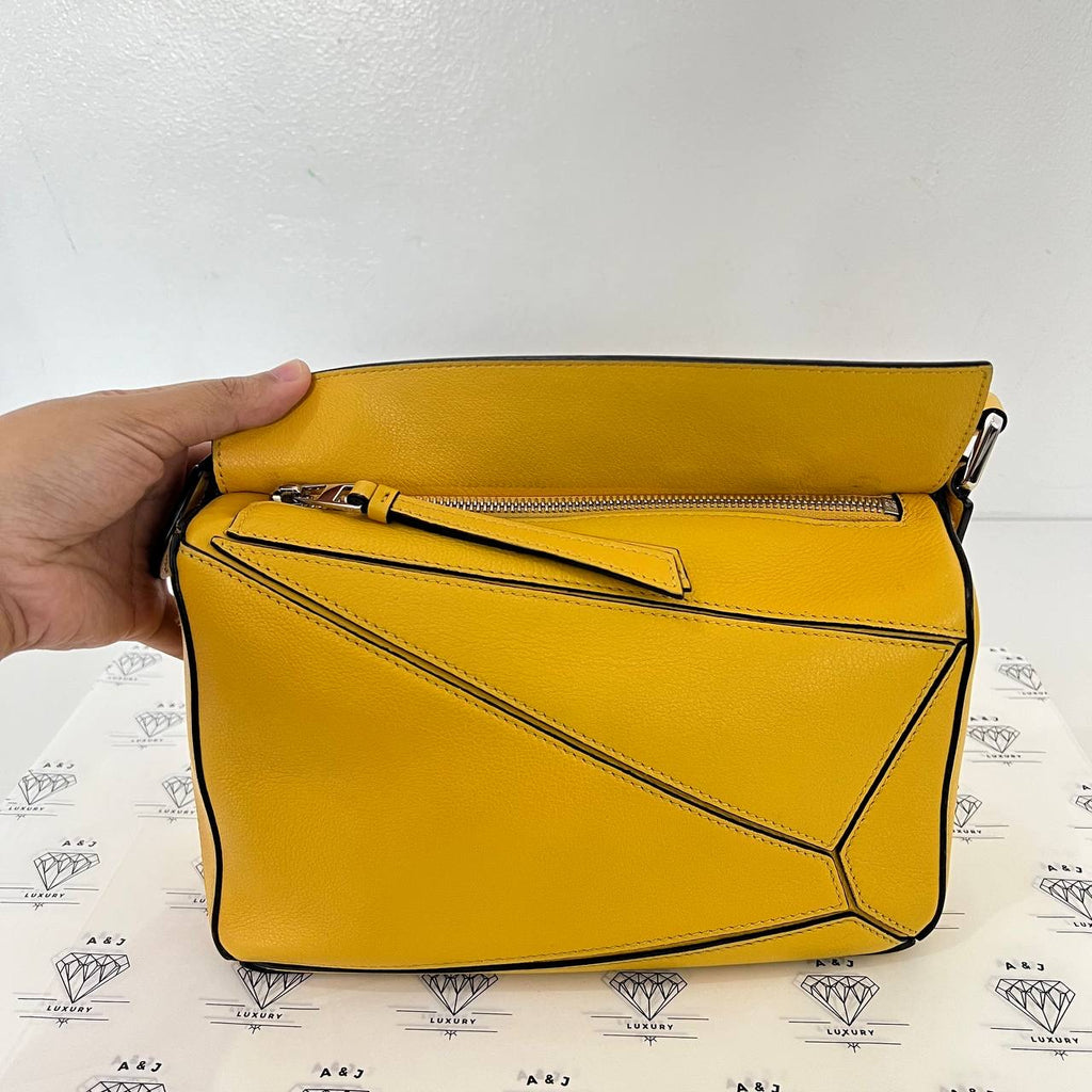 [PRE LOVED] Loewe Small Puzzle in Yellow Grained Calfskin Leather SHW