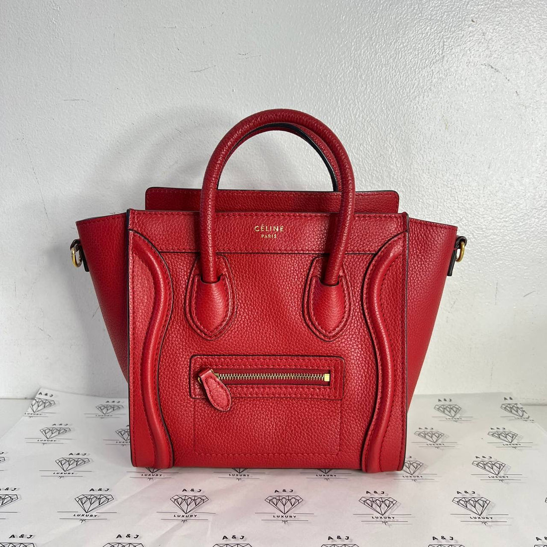 [PRE LOVED] Celine Nano Luggage in Red Drummed Calfskin GHW