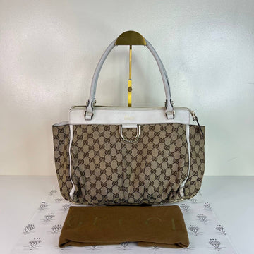 [PRE LOVED] Gucci Abbey D-Ring Tote in Brown Canvass with White Leather trims GHW
