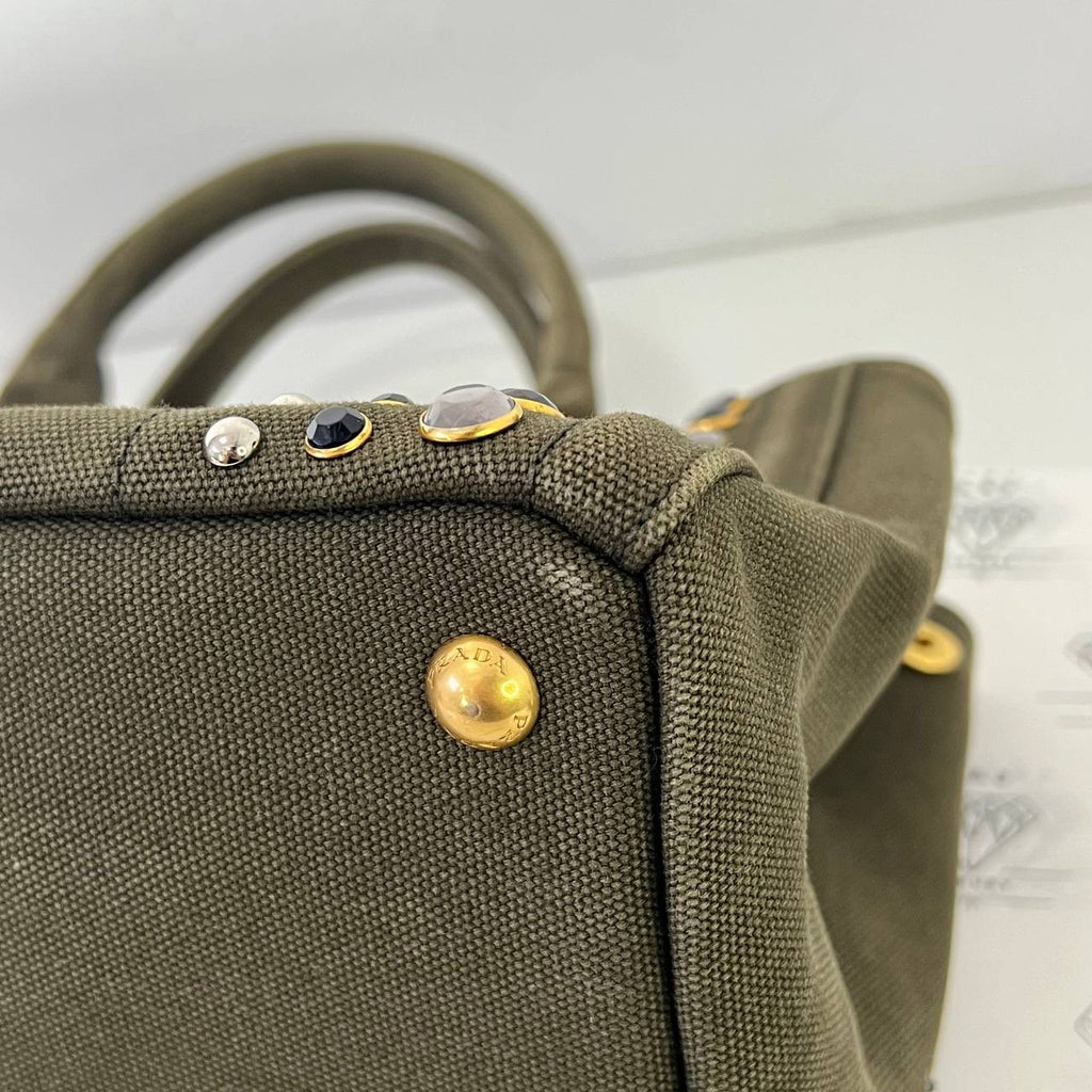 [PRE LOVED] Prada B2439O Canapa in Militare Color with Studs GHW