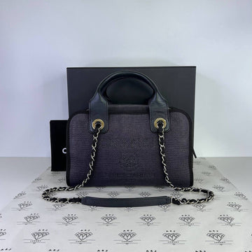 [PRE LOVED] Chanel Deauville Bowling Bag in Blue with Black lining SHW (microchipped)
