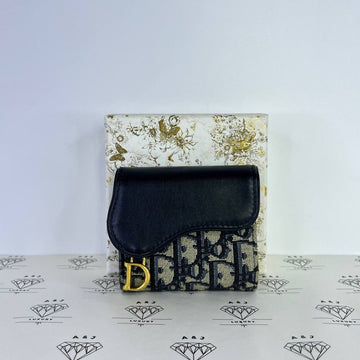 [PRE LOVED] Christian Dior Lotus Compact Wallet in Blue Oblique GHW (2024)