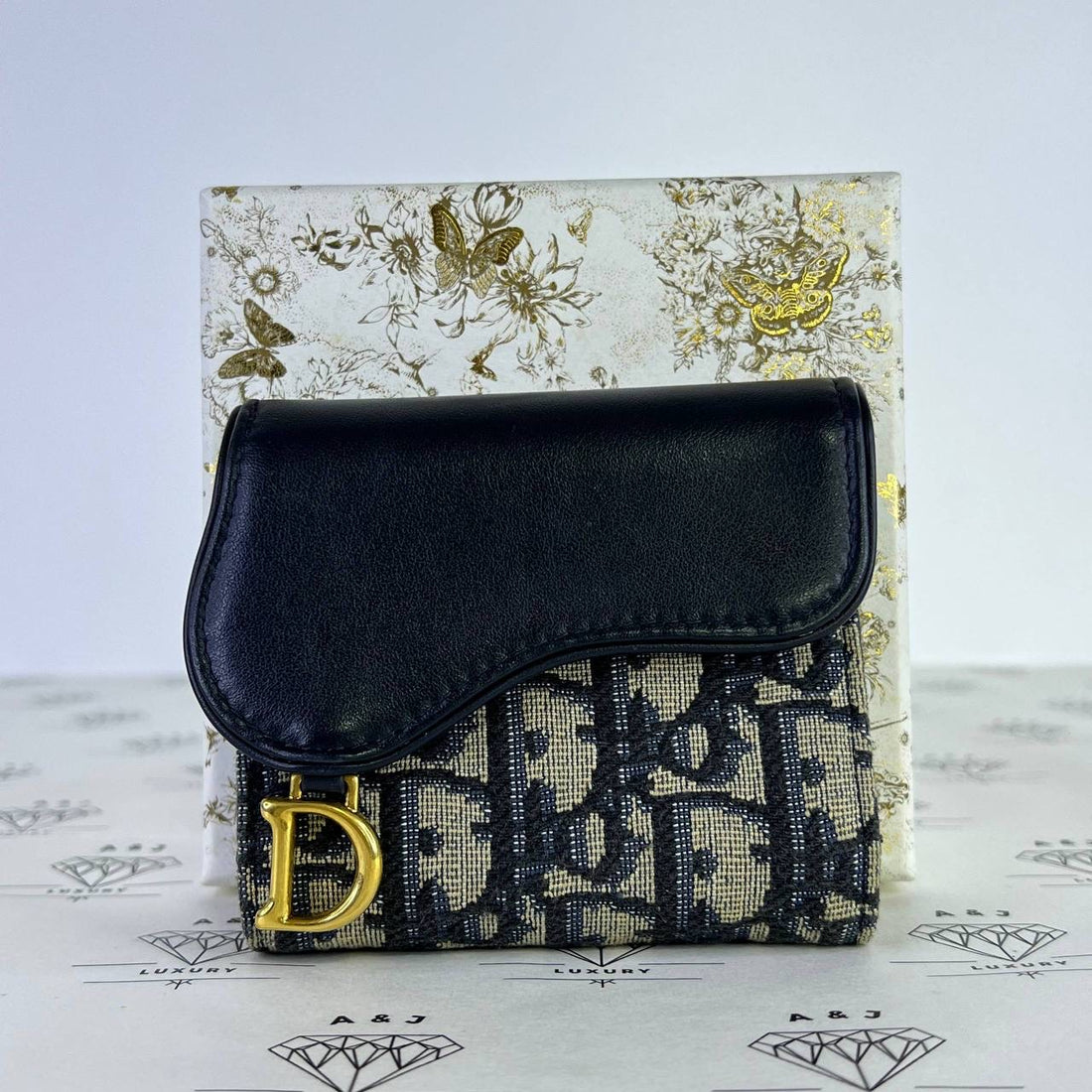 [PRE LOVED] Christian Dior Lotus Compact Wallet in Blue Oblique GHW (2024)