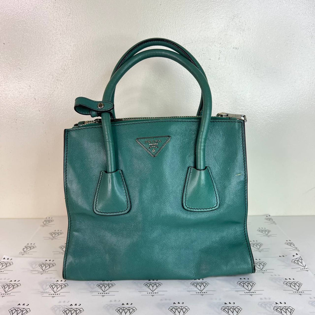 [PRE LOVED] Prada B2625M Double Zip Top Handle in Pavone Glace Calfskin Leather GHW