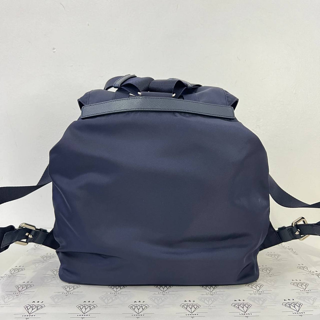 [PRE LOVED] Prada 1BZ005 Double Pocket Backpack in Bleu Tessuto SHW