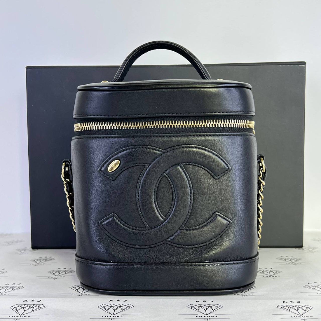 [PRE LOVED] Chanel Coco Mania Vanity Case in Black Lambskin Leather GHW (Series 27)