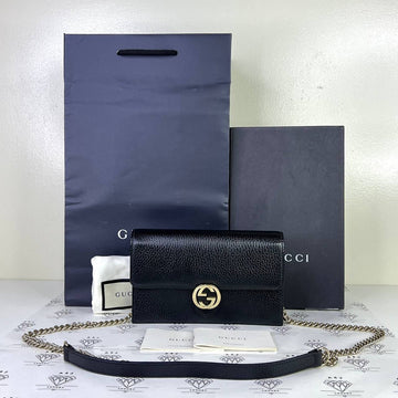 [PRE LOVED] Gucci Interlocking Wallet on Chain in Black GHW