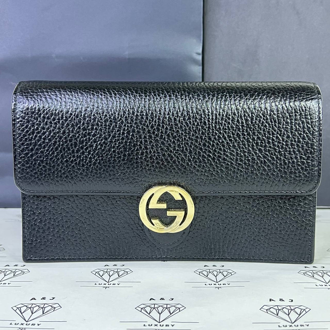 [PRE LOVED] Gucci Interlocking Wallet on Chain in Black GHW