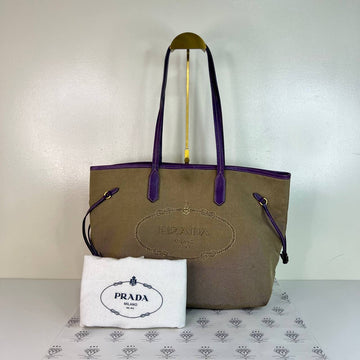 [PRE LOVED] Prada Canvass Tote in Brown with Purple Leather trims GHW