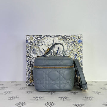 [PRE LOVED] Christian Dior Micro Vanity Case in Cloud Blue Cannage Lambskin Leather GHW (2022)