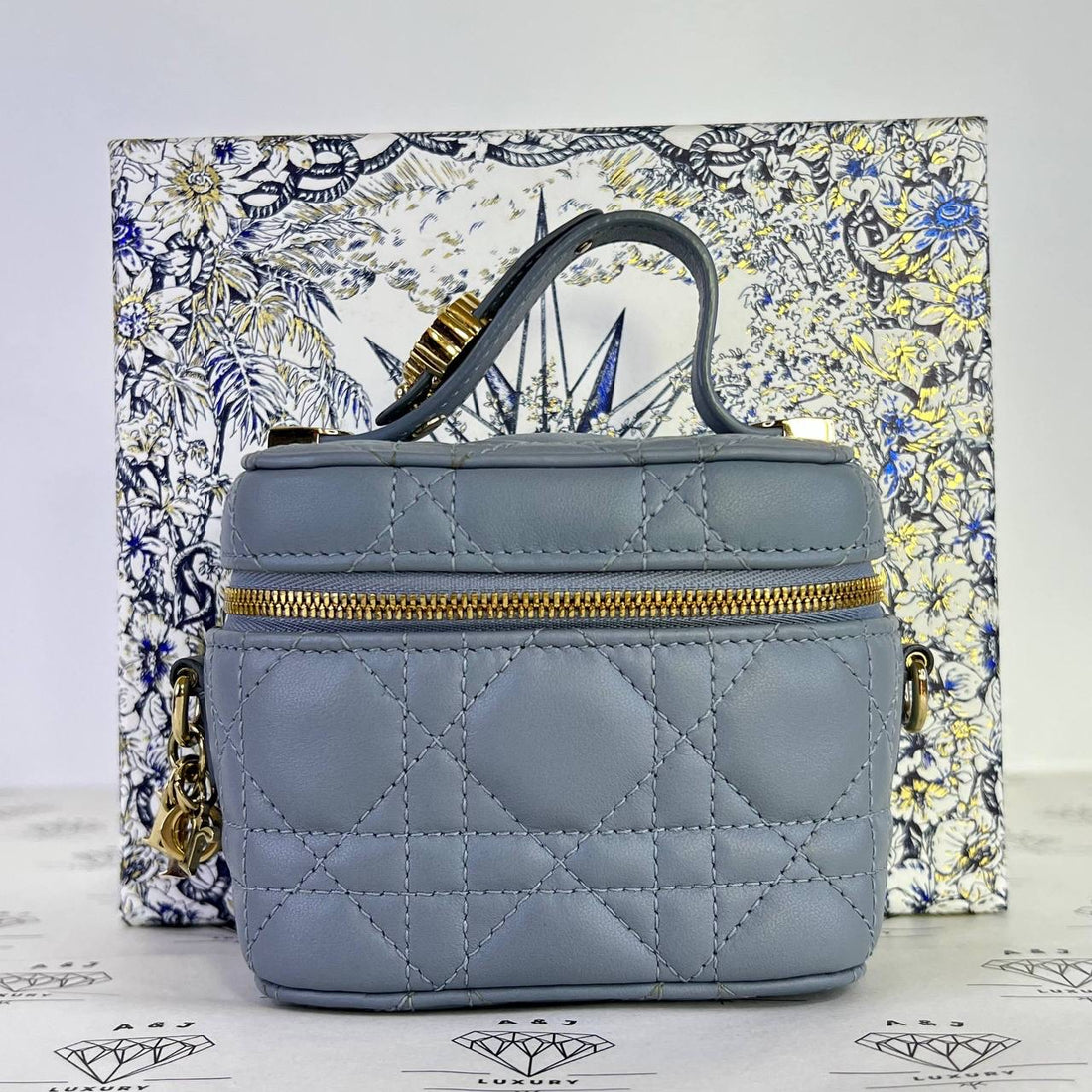 [PRE LOVED] Christian Dior Micro Vanity Case in Cloud Blue Cannage Lambskin Leather GHW (2022)