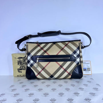 [PRE LOVED] Burberry Nova Check Shoulder Bag in Brown with Black leather trims SHW