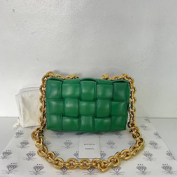 [PRE LOVED] Bottega Veneta Chain Cassette Bag in Parakeet Intrecciato Leather GHW