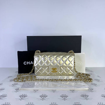 [PRE LOVED] Chanel Mini Rectangle Flap in Gold Calfskin Leather GHW (microchipped)