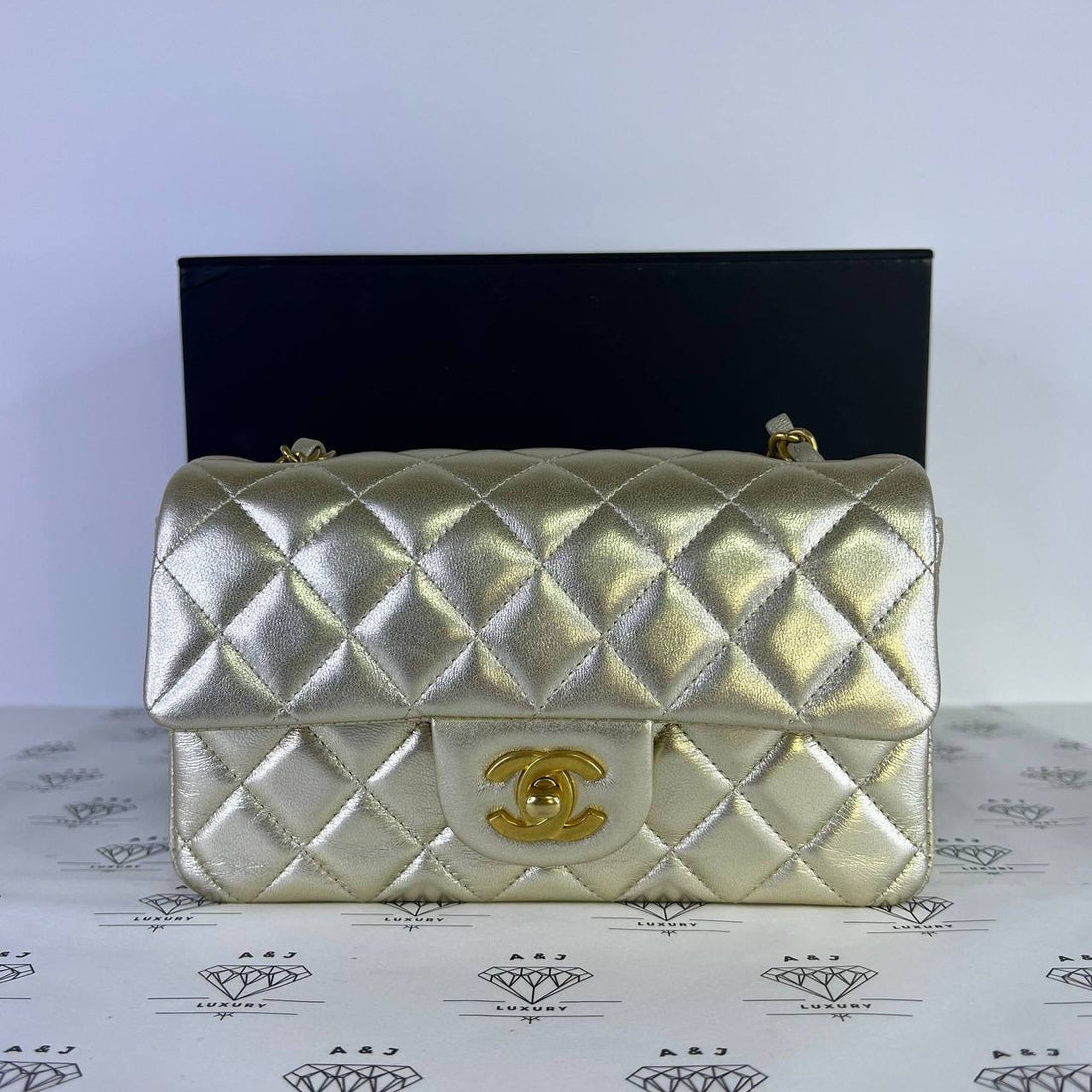[PRE LOVED] Chanel Mini Rectangle Flap in Gold Calfskin Leather GHW (microchipped)