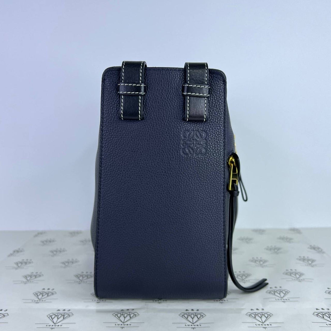 [PRE LOVED] Loewe Small Hammock in Navy Blue Grained Calfskin Leather GHW